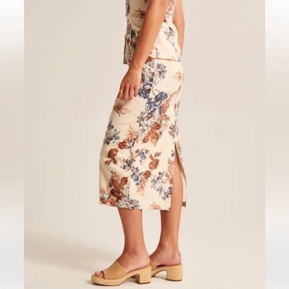 Abercrombie & Fitch Floral Printed Linen Blend Midi Skirt (Read Description) - Picture 3 of 8